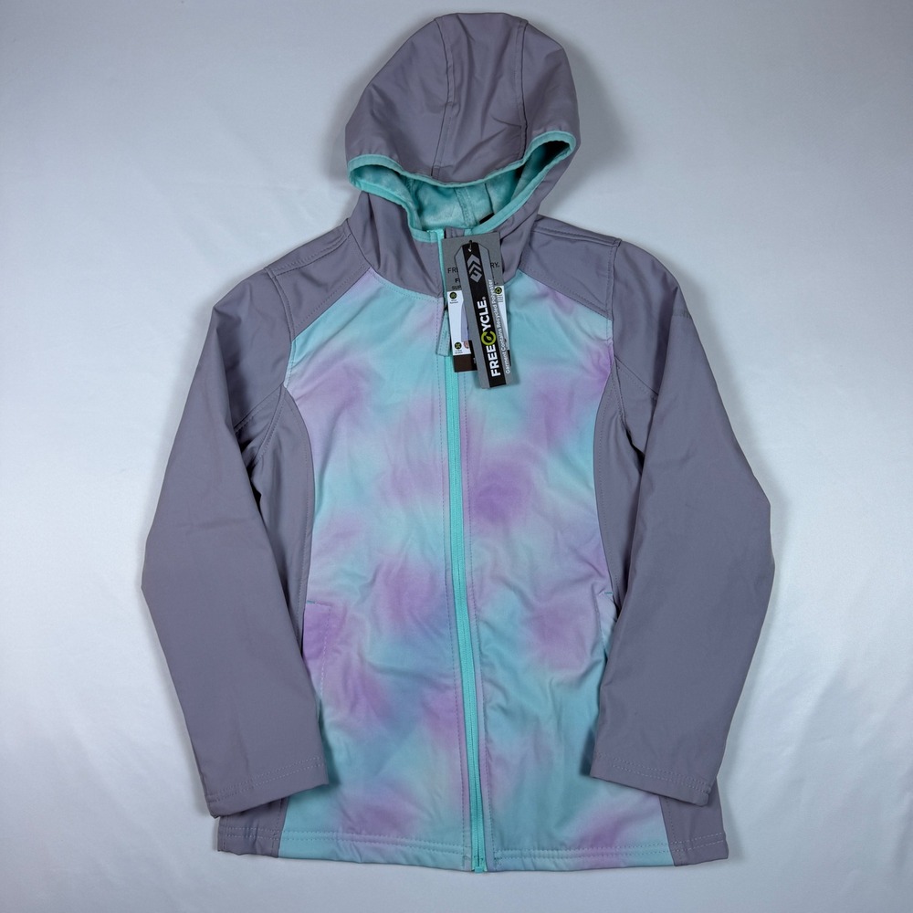 Free Country Softshell Jacket Girls 14/16 Mint Purple Tie Dye Faux Fur Lined NWT